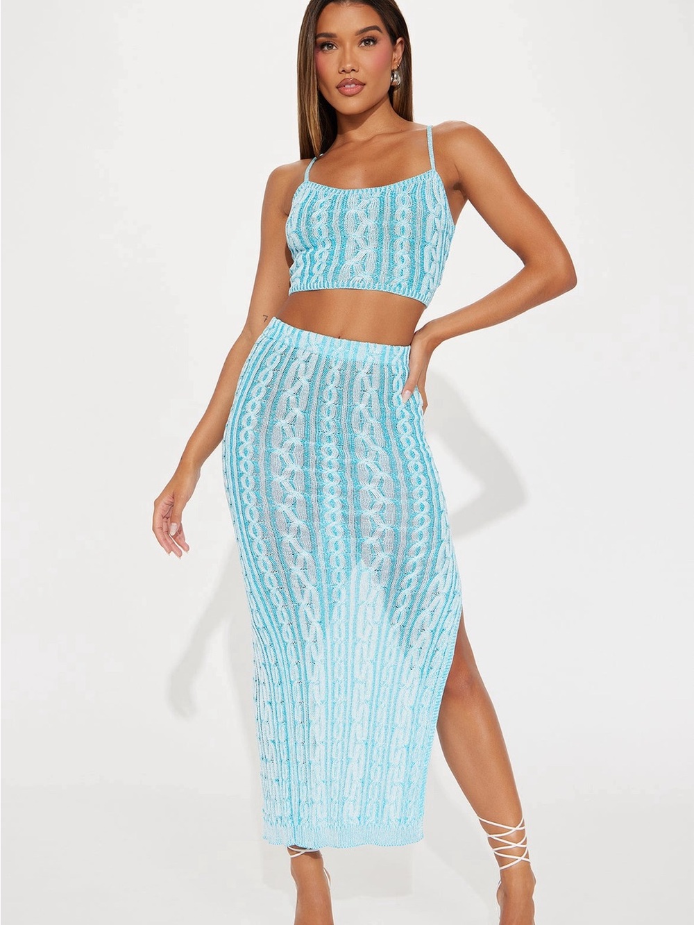 Fashion Nova Blue Cable Knit Two-Piece Set